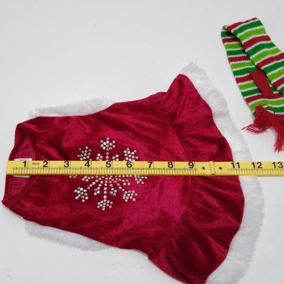 Simple Dog Christmas Outfits Small Dog Puffer Hoodie Snowflake Skirt Scarfs EUC - Picture 4 of 15